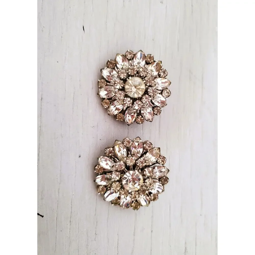 Vintage Clear Rhinestone Dome Brooch and Earring Set